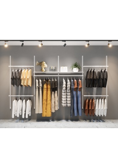 Mağaza Raf Sistemi, Askılık Sistemi, Butik, Mağaza Stand- 245x200 Beyaz