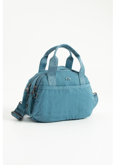 Kadın Omuz Çantası Elde Tutmalı Çapraz Askılı Postacı Bayan Çantası 20 27 Cm Astarlı Hafif Kumaş Mavi