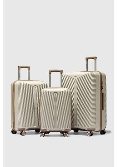 My-pp Bilbao Tekerlekli Kırılmaz Valiz 3'lü Set Bavul Kemik Şampanya-48