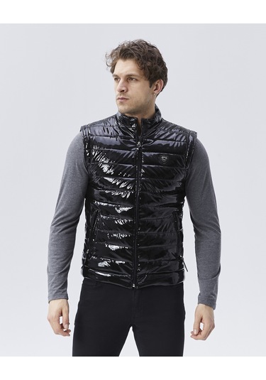 Rugan Deri Yelek Siyah Parlak Renk