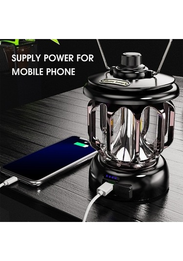 Ulzyvf Çreatetech Vintage Siyah Şarjlı Led Kamp Lambası, Mekan Işıkları Siyah