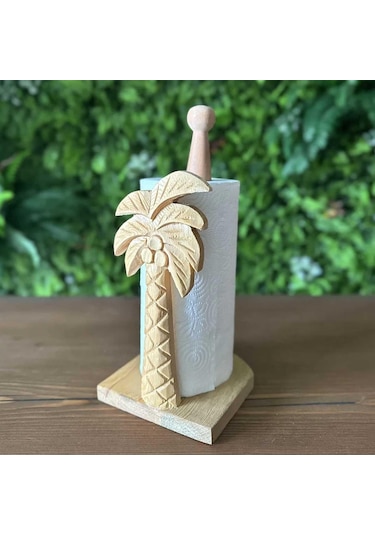 Reyo Ahşap Oyma Peçetelik Kağıt Rulo Havluluk Naturel Palmiye Des