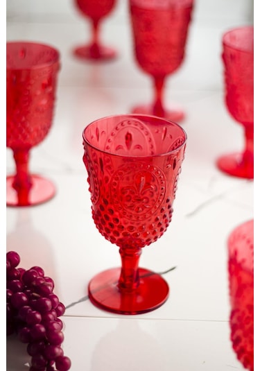 Akrilik Kırmızı Tekli Kadeh & Su Meşrubat Kahve Yanı Bardağı 450 Ml Cam Değildir Kırmızı