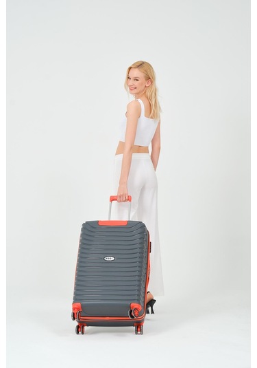 Keo-plus Gri-turuncu Orta Boy Silikon Kırılmaz Pp Valiz Siyah