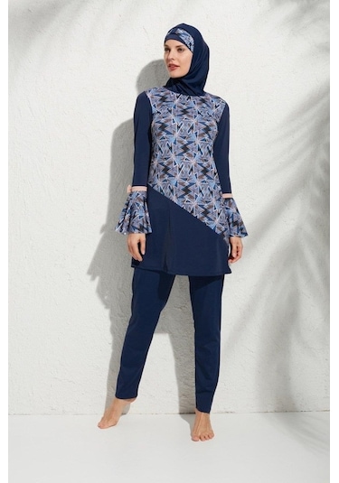Pierre Cardin 191921 Uzunkollu Kolu Volanlı Desenli Tesettür Mayo