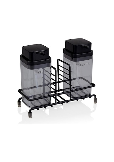 Okyanus Home Siyah Deluxe Kare Standlı 2'li Füme Rengi Sıvı Sabunluk