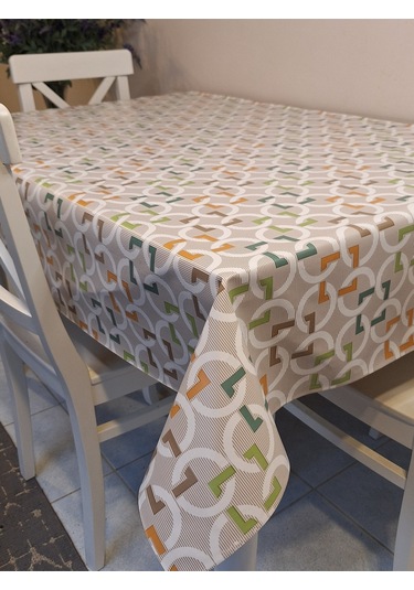 Elyaflı Pvc Muşamba - Desenli Silinebilir Masa Örtüsü Kahve Bej