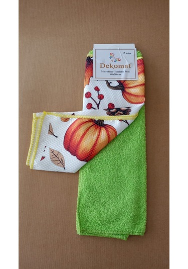 Microfiber Temizlik Bezi 40x50 Cm 2 Adet Bal Kabağı Bir Adet Baskılı Bir Adet Naturel