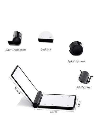 Monozone Işıklı Makyaj Aynası Katlanır Mini Cep Çanta Aynası 8led