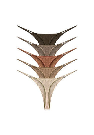 Pamuklu Ve Likralı Ayarlanabilir Lastikli Kaşkorse Fitilli Kadın Tanga Külot 5'li Paket-2 Renkli-2 Çok Renkli