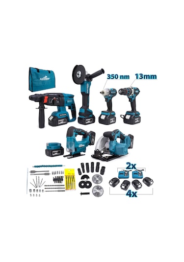 Dawreek MK350 Powerbank- Led + Hilti + Spiral + Somun Sıkma + 13 MM Mandren + Dekupaj + Sunta Kesme Makinesi 7'li Set