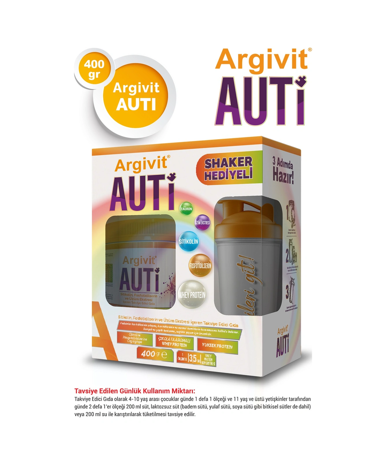 Argivit Auti Taurin Sitikolin Fosfotidilserin Ve Üzüm Eki 400 Gr + Shaker