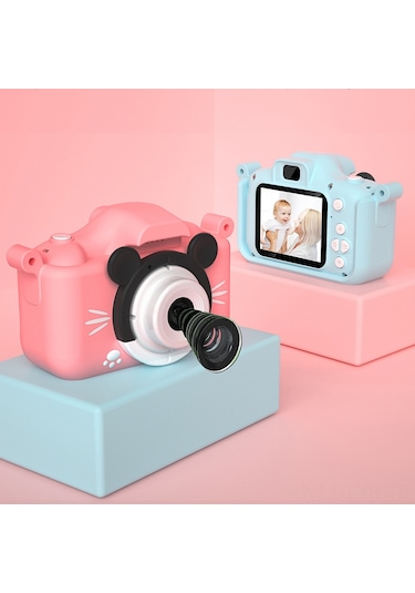 Ranyeek Mickey Mouse Kamera Oyuncağı Çocuklar İçin - X6s Full Hd Çift Kameralı + Mavi Silikon Kılıf, Taşınabilir Eğlenceli Fotoğraf Çekimi Mavi