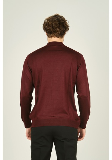 Ateş Triko Erkek Yarım Balıkçı Yaka Yün Kazak 0004 K.bordo K.bordo Koyu Bordo
