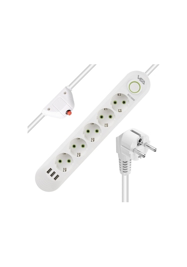 Vea Va-21562 Akım Korumalı Priz 5 Li 1.5 Metre Uzatma Kablosu Usb Li Isıya Dayanıklı 3-16 Amper Anahtarlı