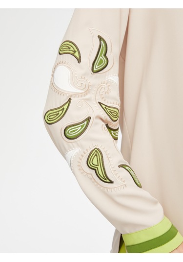 Şal Desenli Nakış Detaylı V Yaka Uzun Kollu Bluz 69142 U6914272 Taş