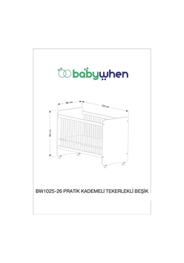 Babywhen 1026 - Tekerlekli Kademeli Pratik Bebek Beşik 60x120 Ahşap