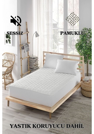 Mona Verde Alez Takımı %100 Pamuklu Sessiz 3 Parça Kapitoneli Yastık Alezli MNVAPFK00 Beyaz