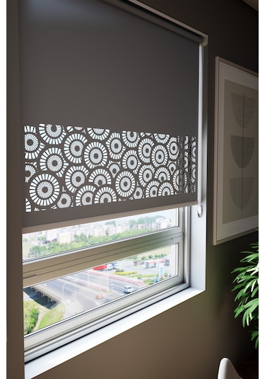 Lazer Kesim Mat Stor Perde, Lazer Kesimli Modern Serisi, M-201004 Antrasit Renk Antrasit