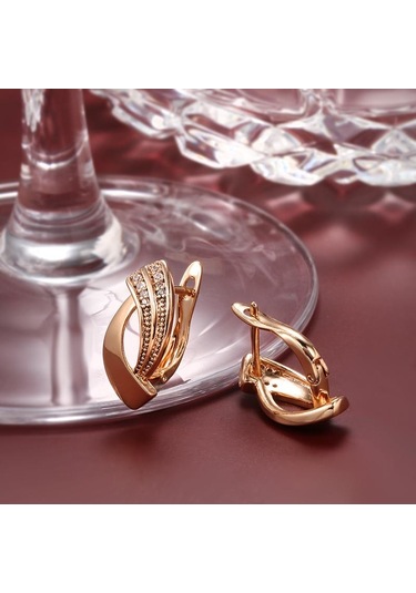 Gül Altın Basit Geometri Zirkon Küpe