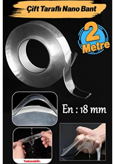 Çok Amaçlı Çift Taraflı İz Bırakmaz Montaj Tamir Bandı Şeffaf Güçlü Silikon Bant 18mm X 2mt 1 Adet