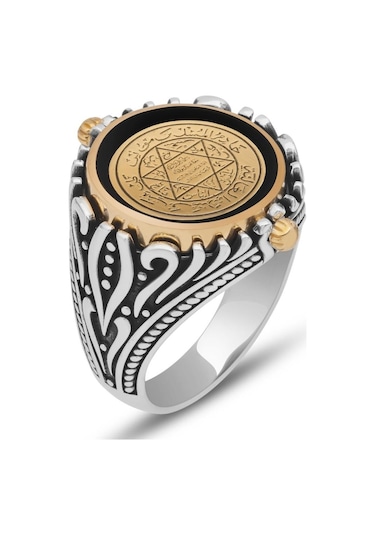 Çift Tarafli Mührü Süleyman İşleme 925 Gümüş Erkek Yüzük