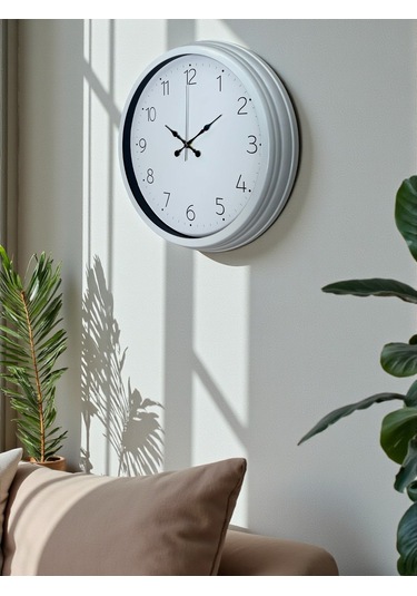 Sade Tasarım Beyaz 40 Cm Metal Standart Duvar Saati
