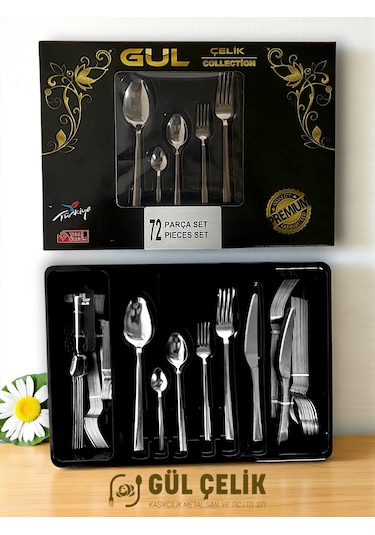 72 Parça 12 Kişilik Çatal Kaşık Seti Sade Model Kutulu 18/0 Kalite Çelik