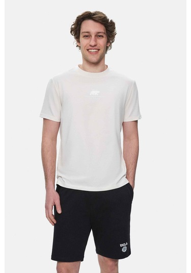 Fabıo Kemik Rengi Bisiklet Yaka Baskılı Standard Fit Erkek Tshirt Siyah