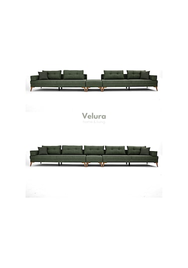 Zeri 3+3+3 Yataklı Puzzle Modüler U Köşe Koltuk Takımı & Puflu Köşe Takımı - Yeşil 127 Yeşil