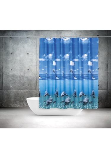 Zethome Tropik Banyo Duş Perdesi 8852 Çift Kanat 2X120X200 Mavi