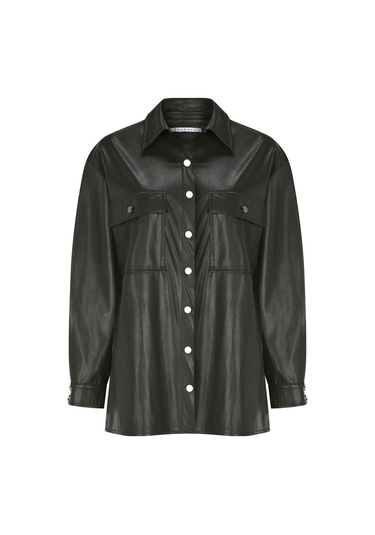 Kadın Suni Deri Gömlek Ceket Yeşil Frn6108 Yeşil