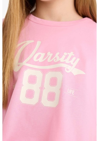 DeFacto Kız Çocuk 2'li Takım Bisiklet Yaka Tişört Fitilli Kaşkorse Elbise B4496A825SMPN82