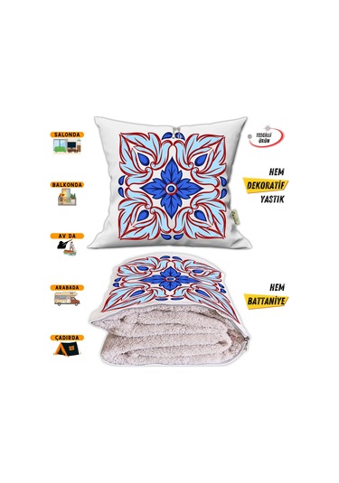 Soft Etnik Desen Tv Battaniyeli Opsiyonel Dekoratif Yastık Kırlent 2 İn 1 Battaniye Çok Renkli