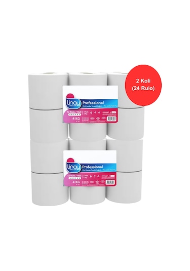 Linay Mini Jumbo Tuvalet Kağıdı 12 Rulo X 2 Koli Toplam 24 Rulo, 2 Katlı, 9.8 Cm X 95 M,%100 Selüloz