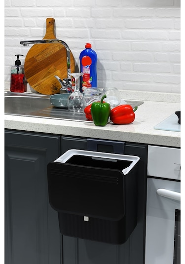 Tfx Çift Yön Kapak Tezgaha Asılabilir Çöp Kovası Siyah Siyah