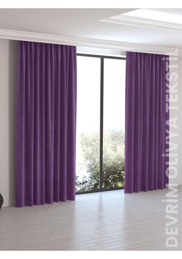 Shy Tekstil Lüks 1. Sınıf Özel Dikim Mavi Blackout Fon Perde - Işık Geçirmez, Ekstraforlu Karartma Mor