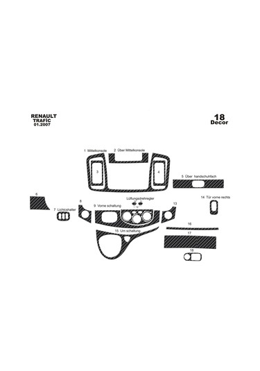 Renault Trafic Opel Vivaro Konsol-torpido Kaplama 2007-2010 18 Parça-karbon Karbon