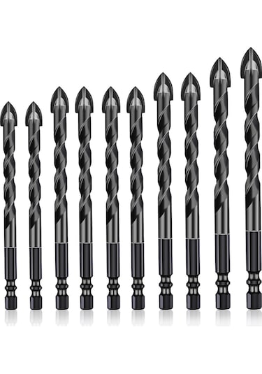 Kangvka Siyah Çok Amaçlı Testere Ucu Seti 10 Adet - Seramik, Cam, Beton, Çimento Duvarlar İçin Elektrik Matkap Delici Uçlar