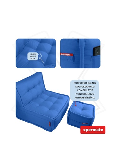 Xpermate Puffymod Dekoratif Kare Puf Orta Sehpa 40x40 Cm Mavi