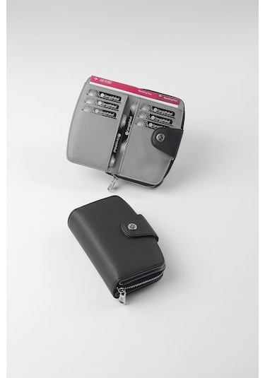 Cengiz Pakel Orta Boy Çıt Çıt Detaylı Kadın Cüzdan/portföy - 65300 65300-siyah-gri