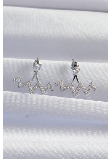 Pirinç Gümüş Renk Zirkon Taşlı Zikzak Küpe - Ebj240820w26702 Diğer