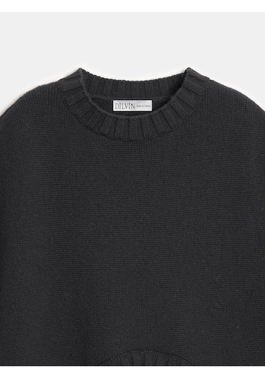 Dilvin 10839 Yün Karışımlı Oversize Süveter-siyah Siyah