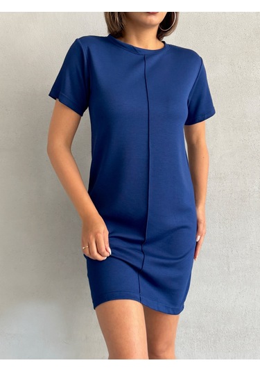 Kadın Bisiklet Yaka Soft Touch Elbise Lacivert