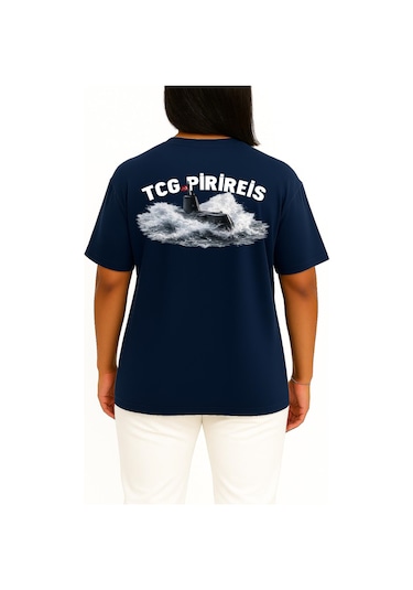 Bahriyeli Collection Oversize Tcg Pirireis Dalgalar Arası Cep Ve Sırt Baskılı Unisex T-shirt Lacivert