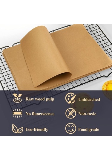 Maoyaya 100 Adet 12x16 Ağarsız Parşömen Kağıdı, Fırın Ve Kurabiye Pişirme İçin, Ahşap Mutfak Malzemeleri Ahşap