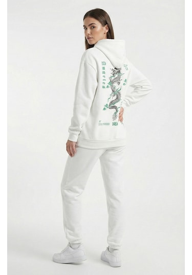 Nevermind Unisex Oversize Hoodie Detaylı Grafik Figür Baskılı Beyaz