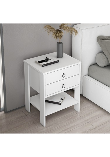 Dekorosso Zen Modern 2 Çekmeceli Komodin Beyaz