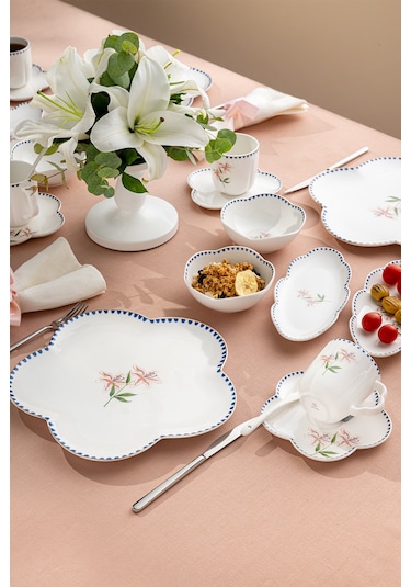 Emsan Lilium Porselen 32 Parça 6 Kişilik Kahvaltı / Servis Takımı Beyaz