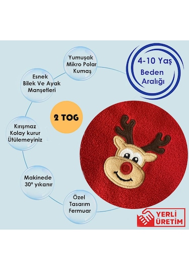 Yorni Bebek Çocuk Uzun Kollu Oeko-tex Mikro Polar Uyku Tulumu Kırmızı